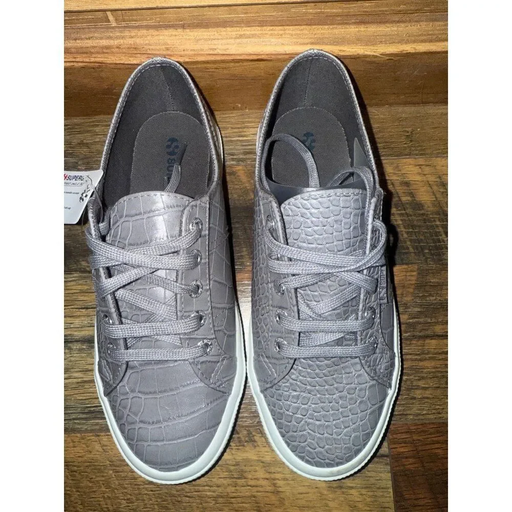 NWT Superga Women's  Sleek & Chic Crocodile Embossed Lace-up Low Top Sneaker 7.5